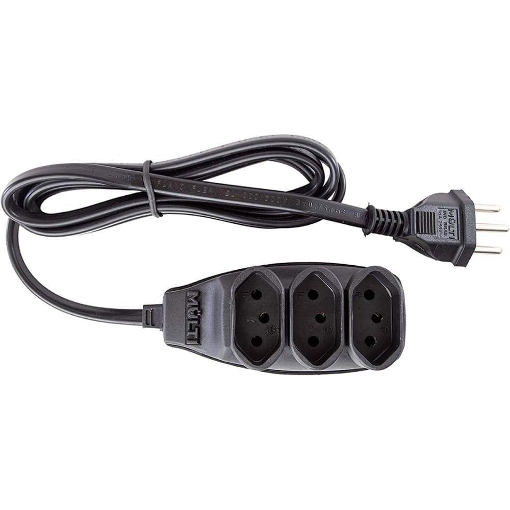 Extensão Preta 3t Tripolar Com 5 Metros 2p+t 10 Ampères 250vac - 01567 - Multicraft