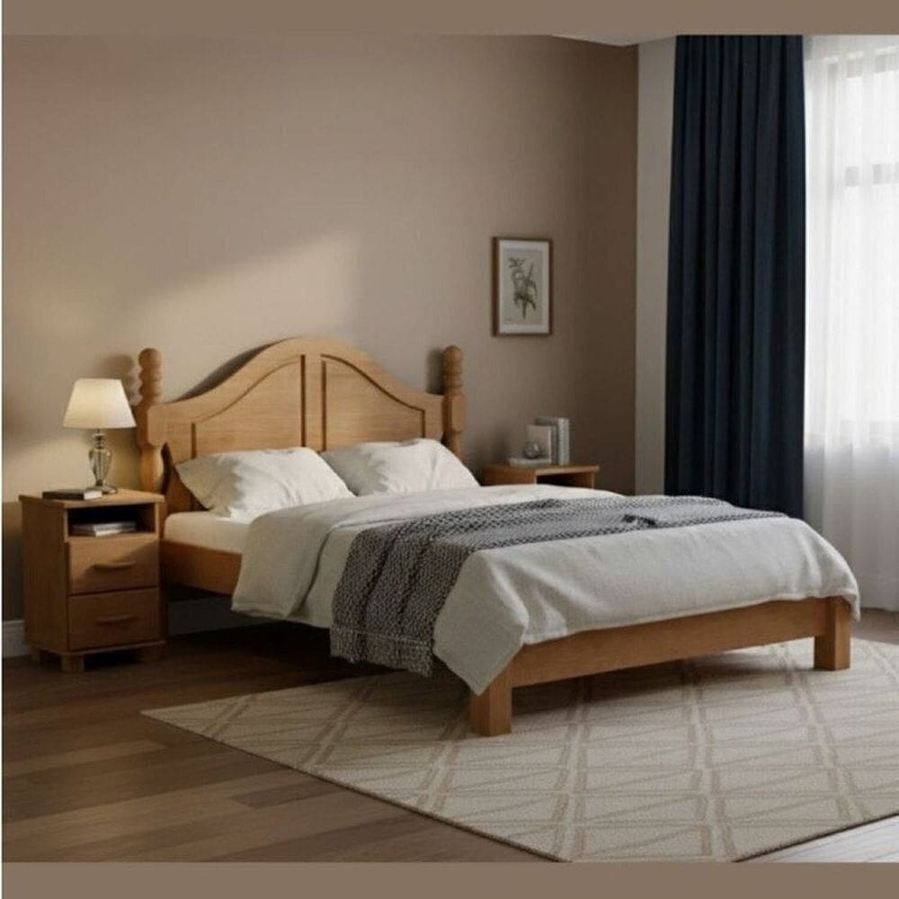 Conjunto Cama Quenn 1,60m + 2 Mesas de Cabeceira 100% Madeira Maciça - Linha Ouro Finestra Móveis Freijó