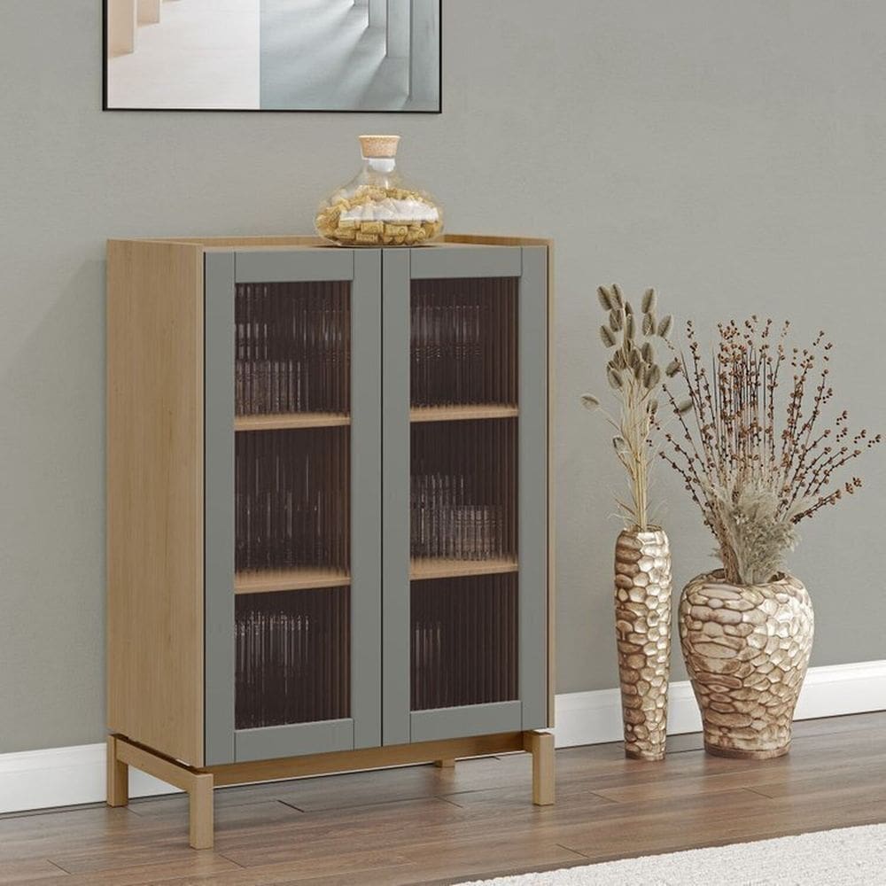 Conjunto Barcelona Finestra Móveis - Cristaleira em Madeira Maciça e Aparador Oak/Ferrolack