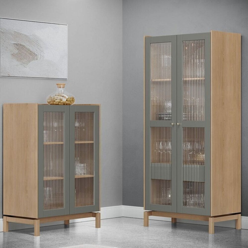 Conjunto 2 Cristaleiras em Madeira Maciça - Linha Barcelona Finestra Móveis Oak/Ferrolack