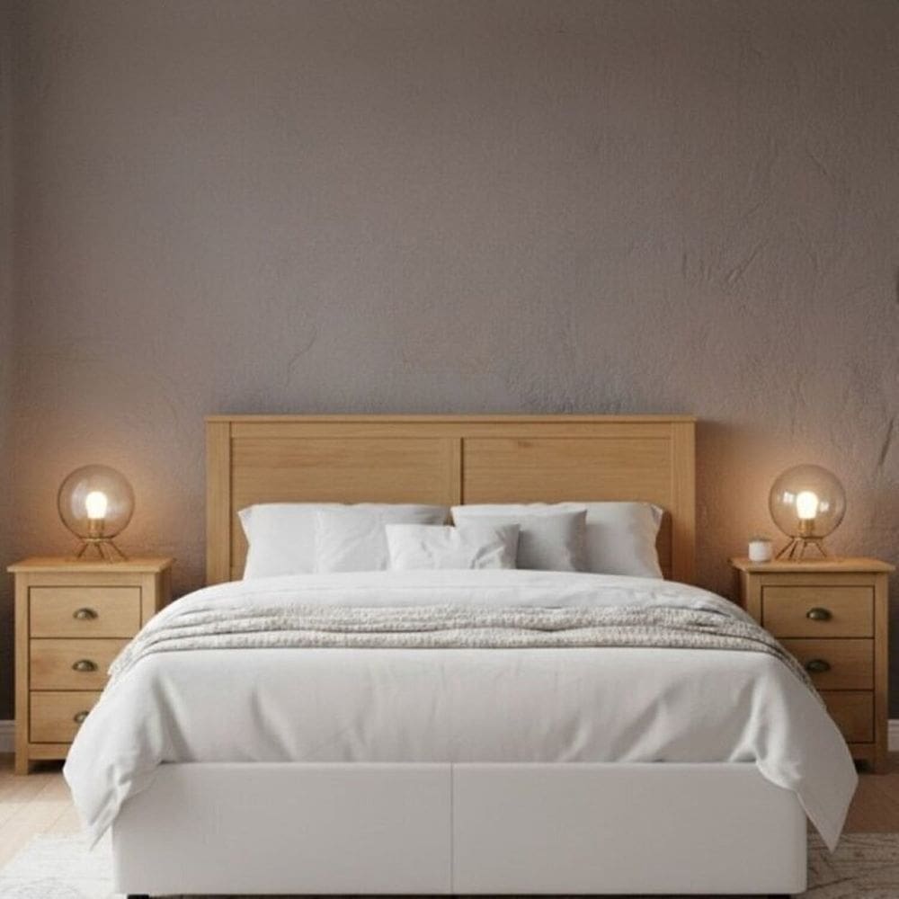 Conjunto 2 Mesas de Cabeceira e 1 Cabeceira 100% Madeira Maciça - Topázio Finestra Móveis  Freijó