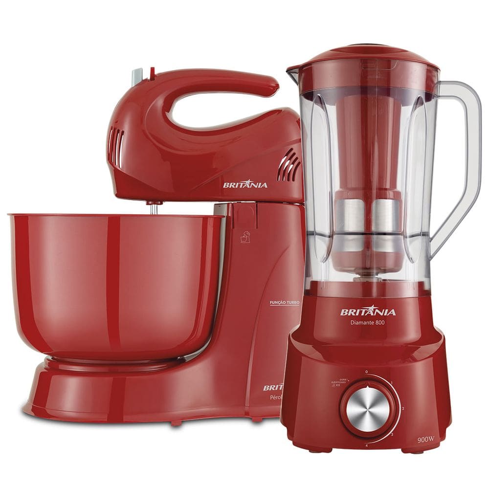 Kit Britânia Diamante Liquidificador e Batedeira vermelha