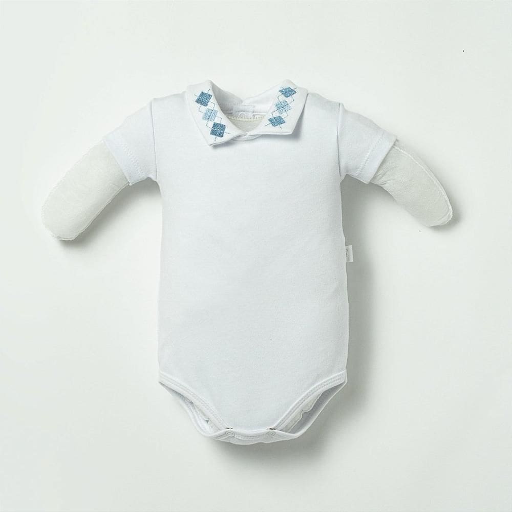 Body Curto Hug Com Gola Bordada de Losango Branco