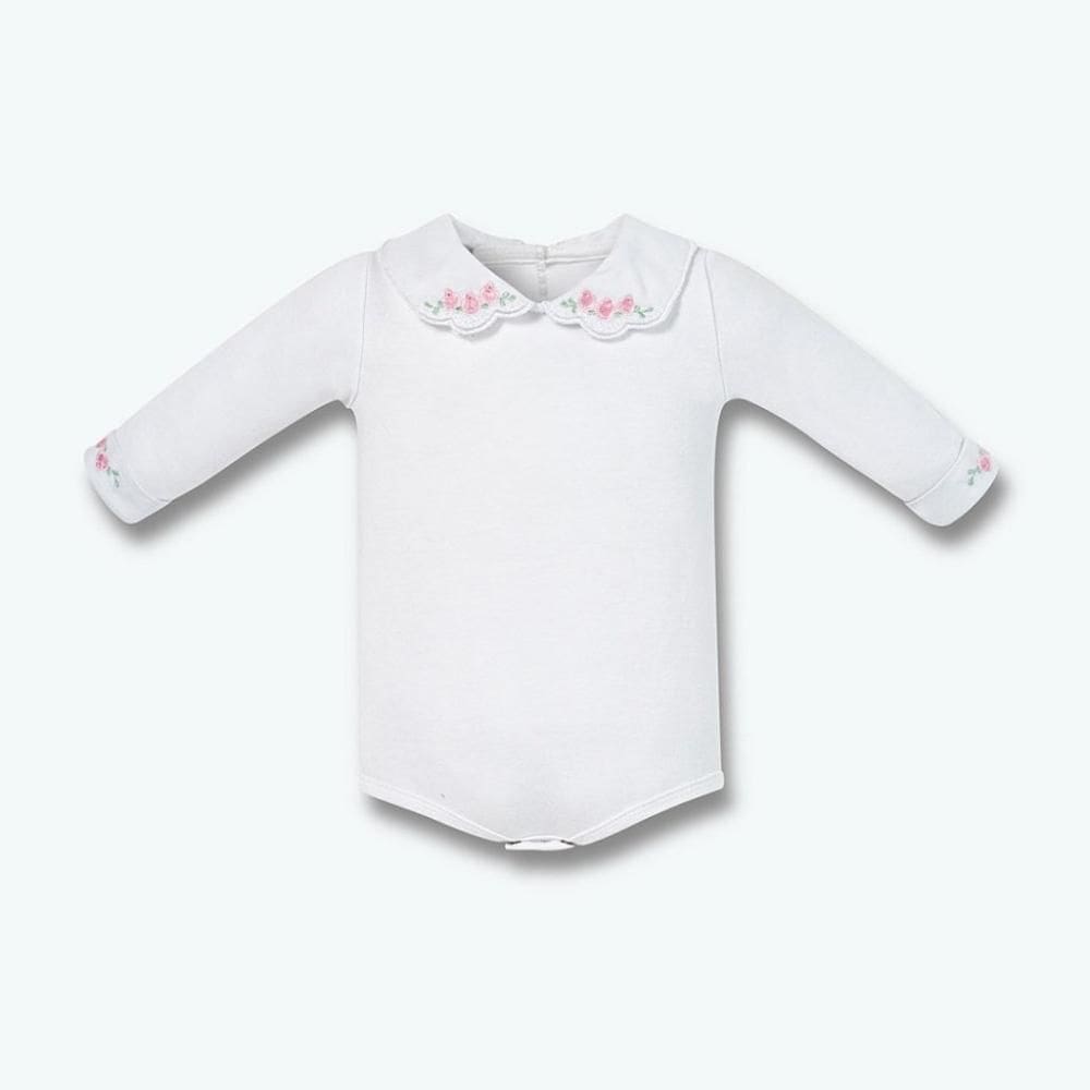 Body Longo Hug Com Gola Bordada Flores Branco