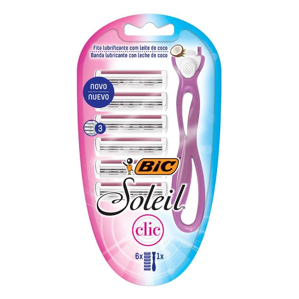 Barbeador descartável Soleil recarregável + 6 lâminas Bic
