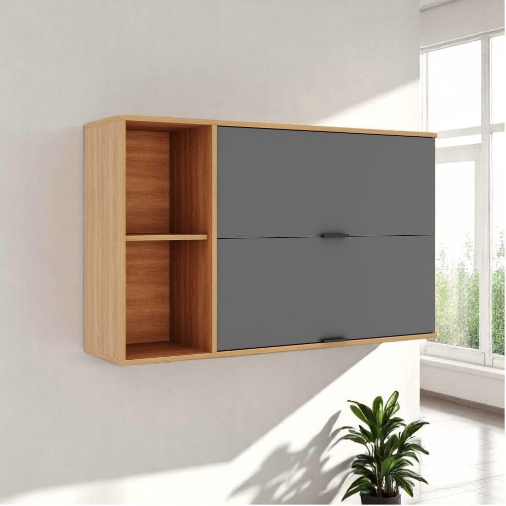 Armário Aéreo Castanha 1200mm com 2 Portas Cinza/Freijó