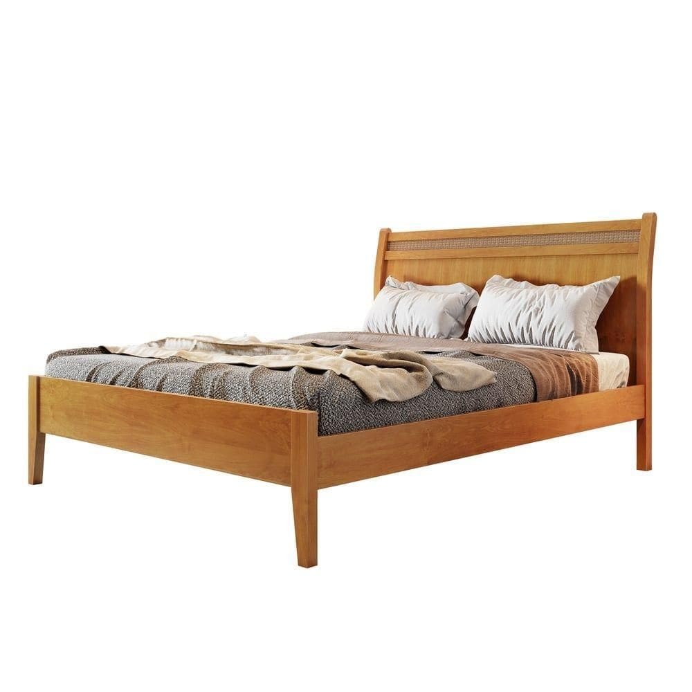 Cama Casal Com Ratam 140cm Esmeralda Amêndoa Josandro Amêndoa