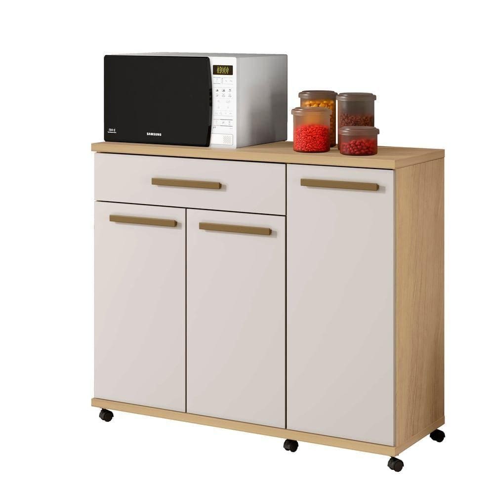 Balcão Parati 3 Portas 2 Prateleiras 1 Gaveta Arte Moveis Cinamomo-off White