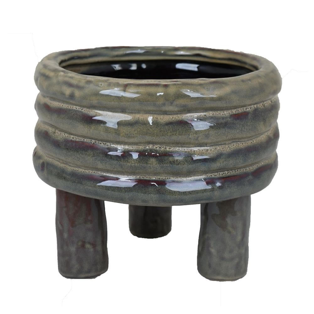 Plantador Benzara Glossy Grey Ceramic Turned Style 25 cm