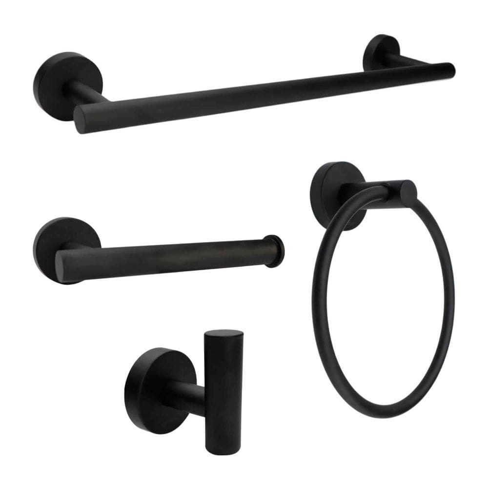 Kit Acessórios 4Pcs Para Banheiro Lavabo Aço Inox Preto