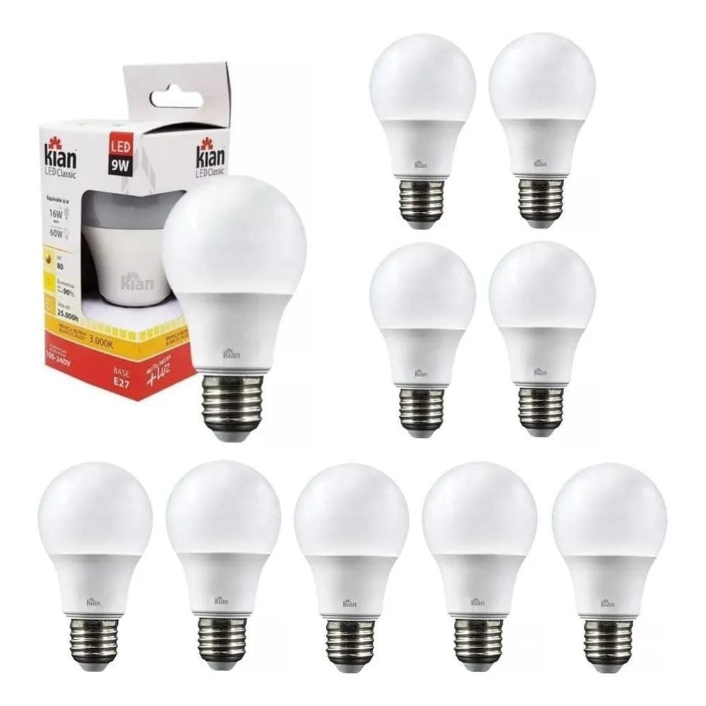 10X Kit 10 Lâmpadas Led 9W 3000K Branco Quente Biv Amarela