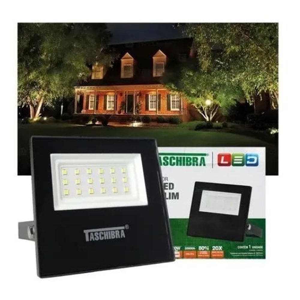 10X Refletor Taschibra Led Tr Slim 20W 6500K Preto Autovolt