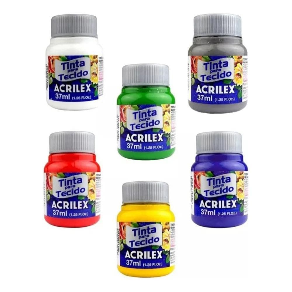 10X Kit Com 6 Tintas De Tecido Tela Pintua Acrilex 37Ml