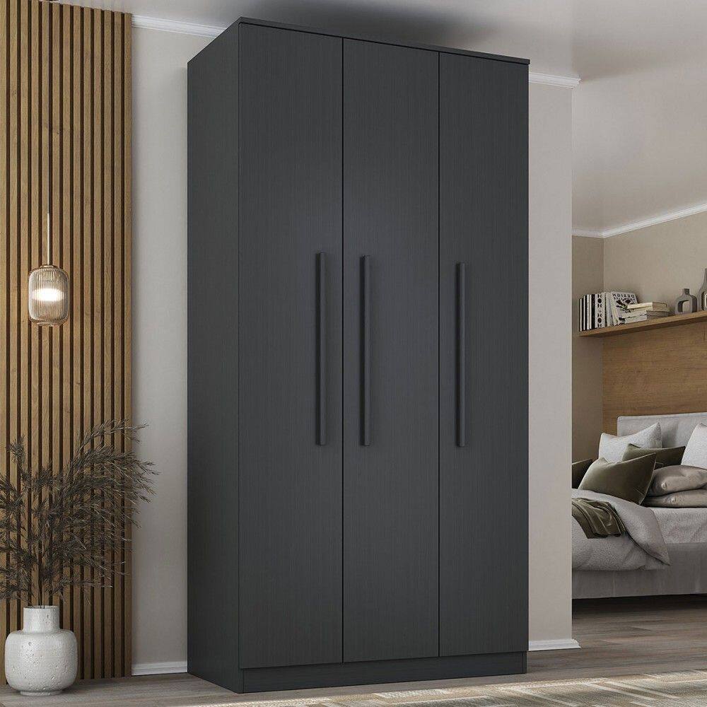 Guarda-Roupa Solteiro Lugano 3 Portas 2 Gavetas Grafite - Hecol Móveis