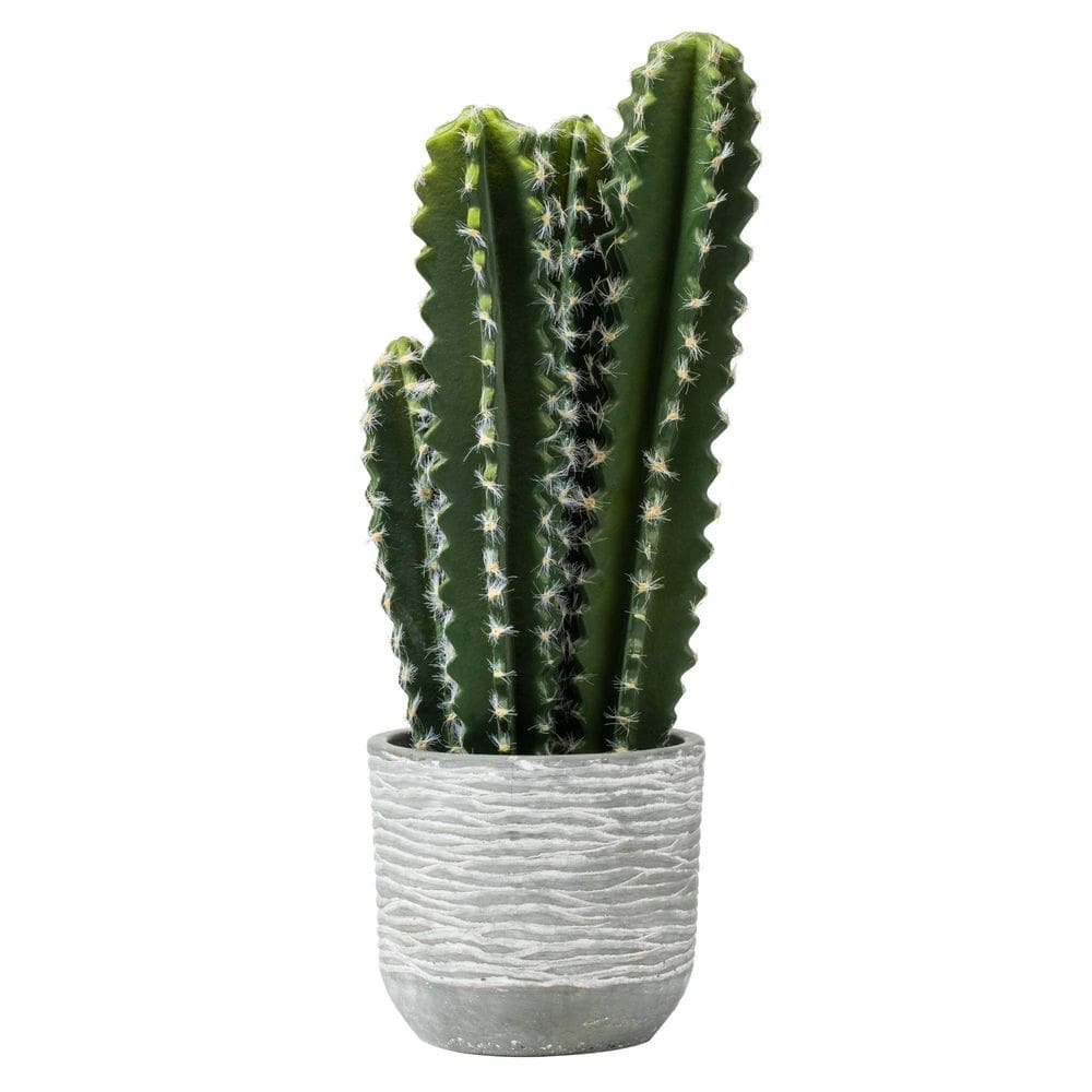 Planta artificial Vickerman de 43 cm de cacto verde com vaso de concreto