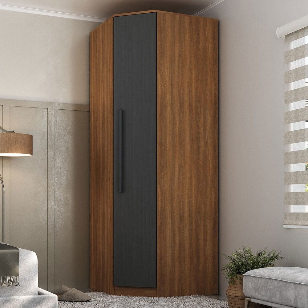 Guarda-Roupa Solteiro Modulado Lugano 1 Porta 2 Prateleiras Nogal/Grafite - Hecol Móveis