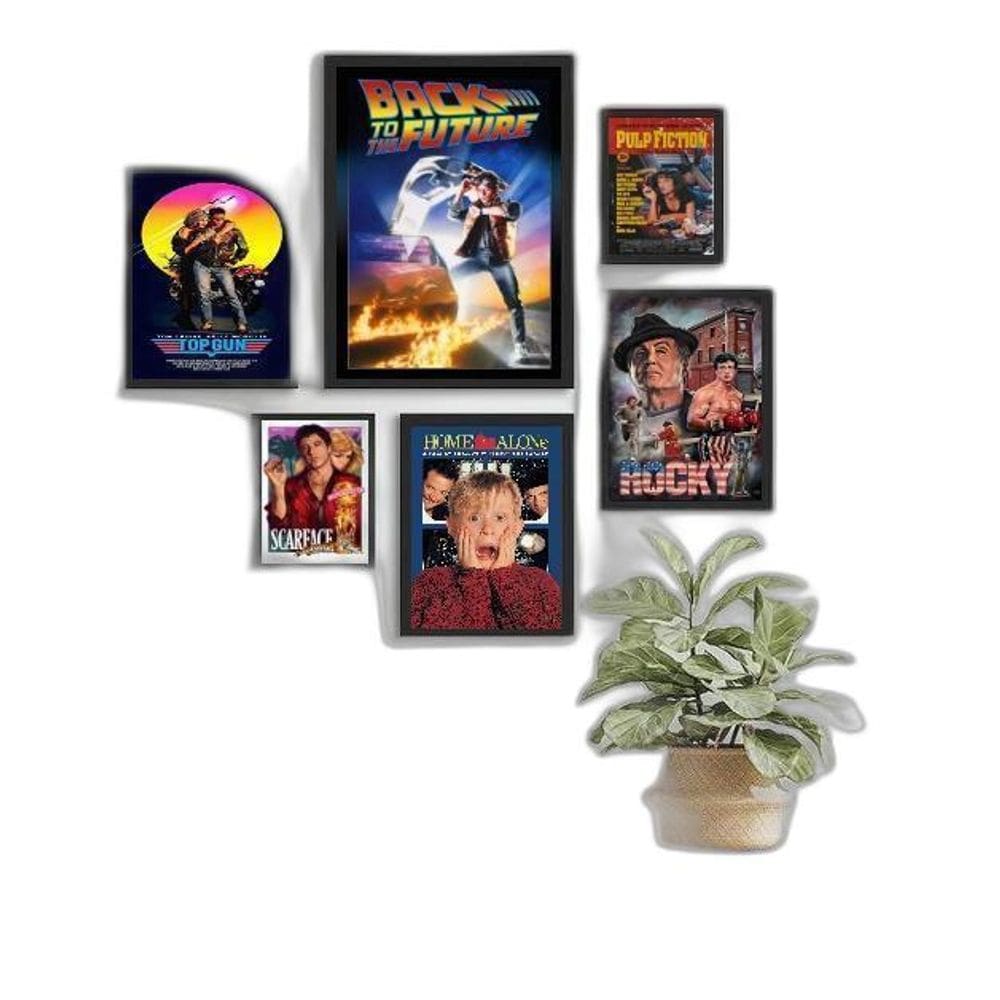 Composição 6 Quadros Cinema Filmes Antigos - Com Vidro