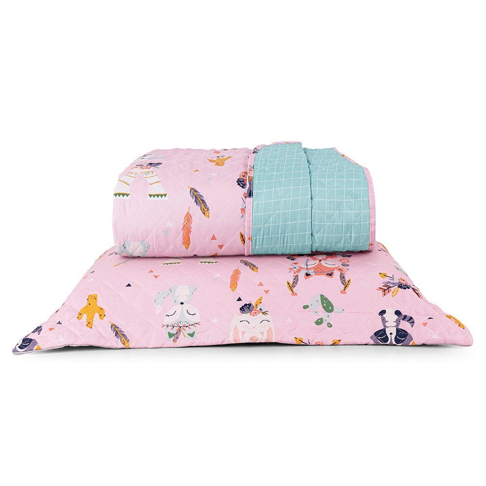 Kit Cobre Leito Colcha Solteiro Infantil Lutti Dupla Face 200 Fios 2 Peças Raposa Foxy Rosa