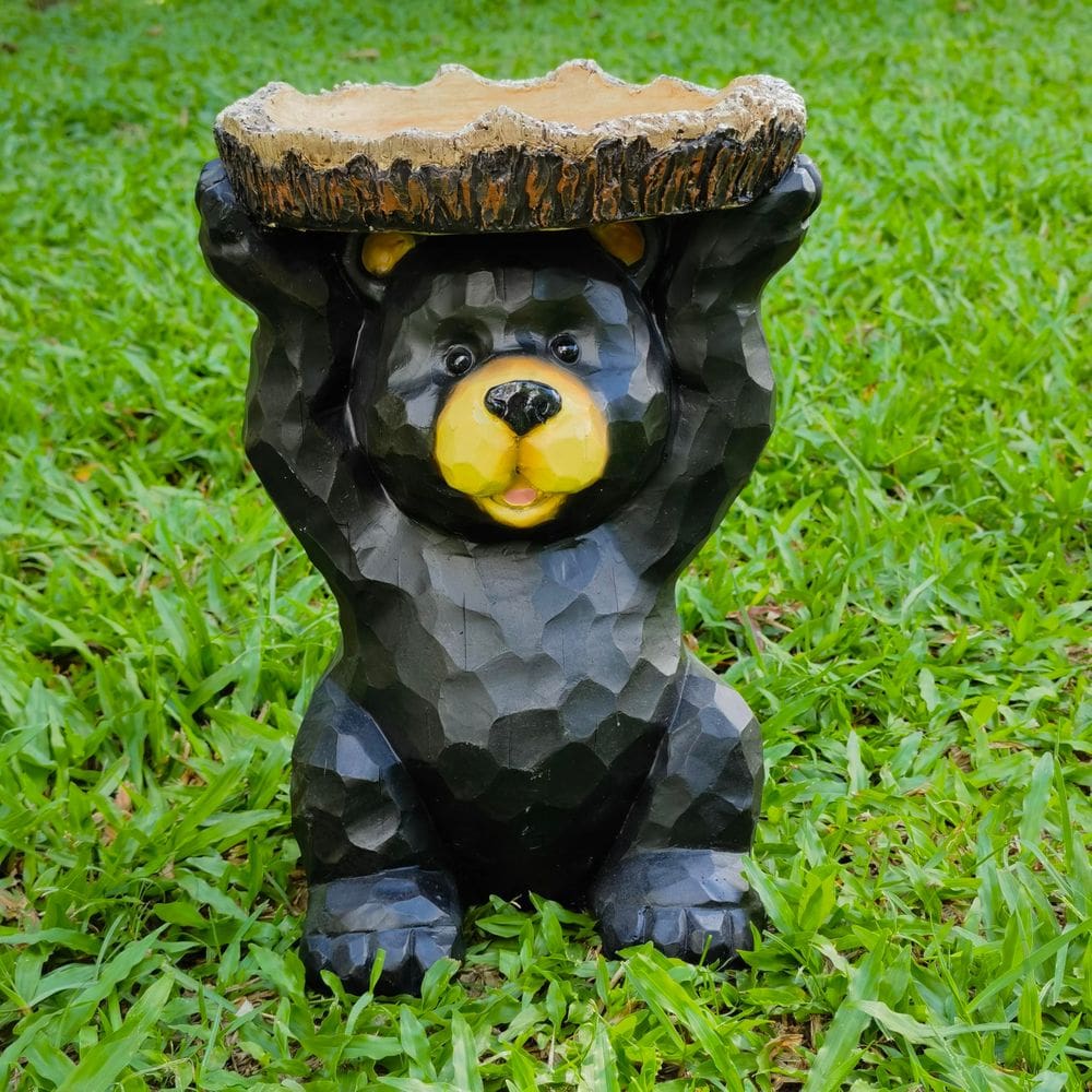 Escultura, presente de alta linha, urso sentado, banheira de pássaros, 23x19x31 cm