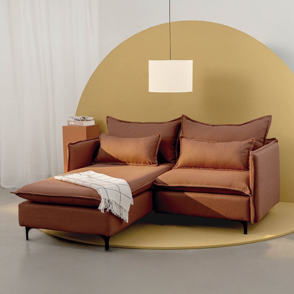 Sofá Modular 2 Lugares com Chaise e Pé Metal Sôma Cabecasa Madeiramadeira Mocha Mousse