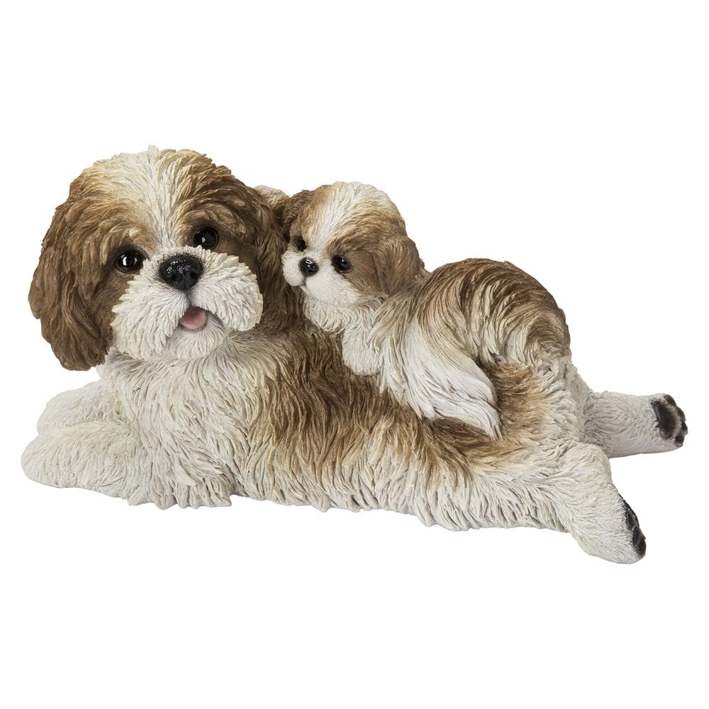 Estatueta Hi-Line Gift Shih Tzu em poliresina para mãe e bebê