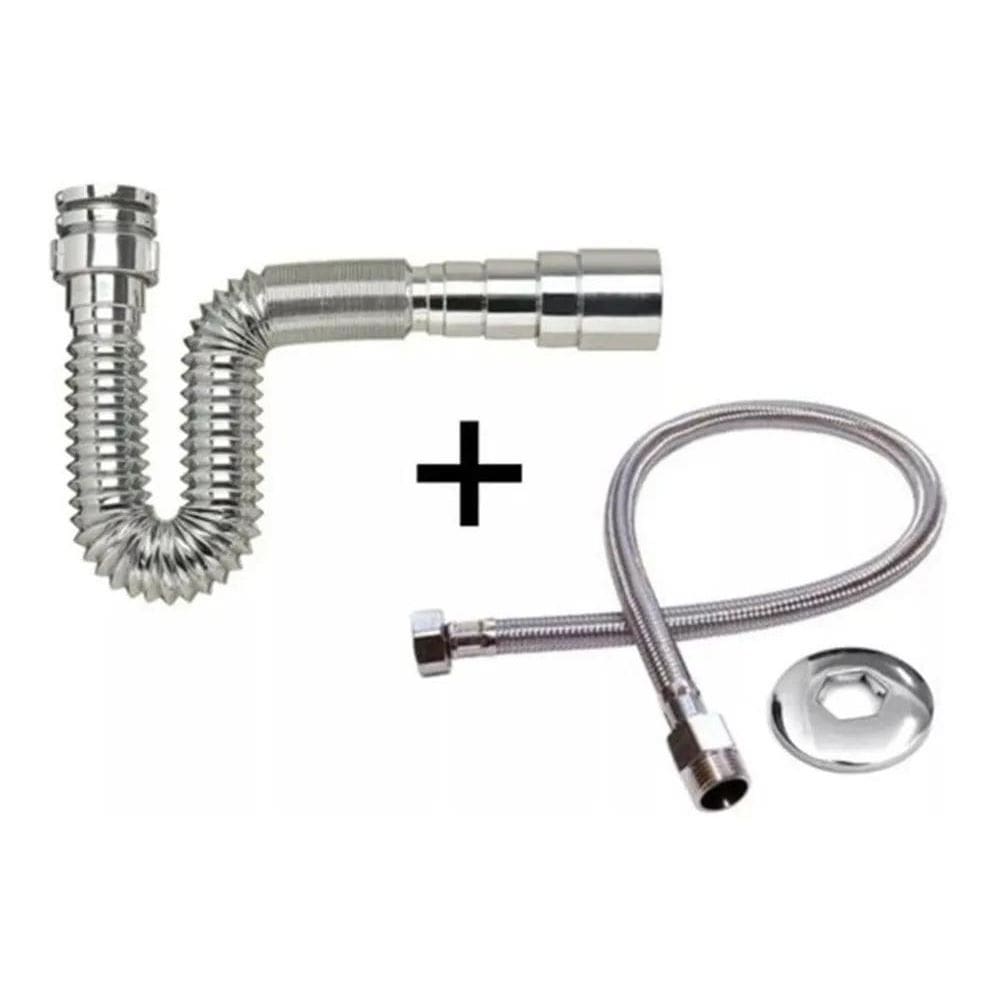 10X Sifão Sanfonado Universal Cr + Engate Flexível Trançado
