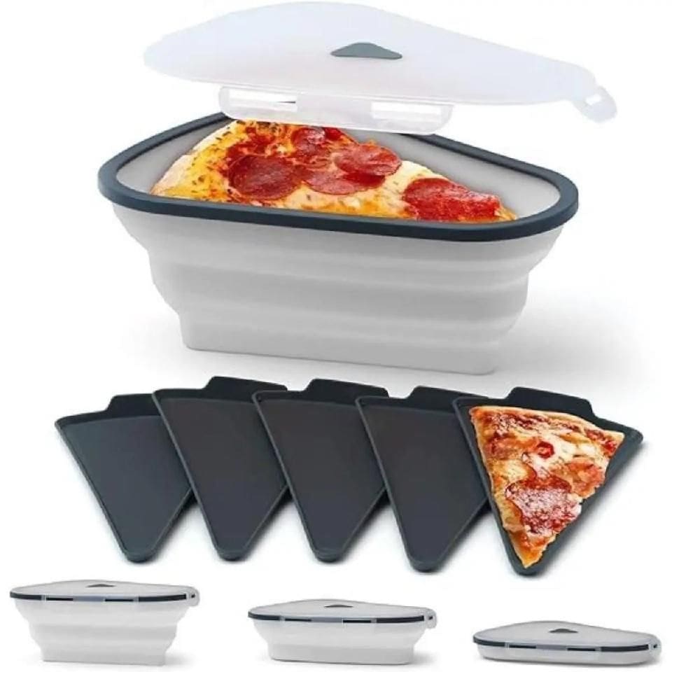 Porta Pizza Expansivel Kit Pote Silicone Tortas Bolo Hermetico 5 Fatias Prato Alimentos Retratil Microondas Freezer
