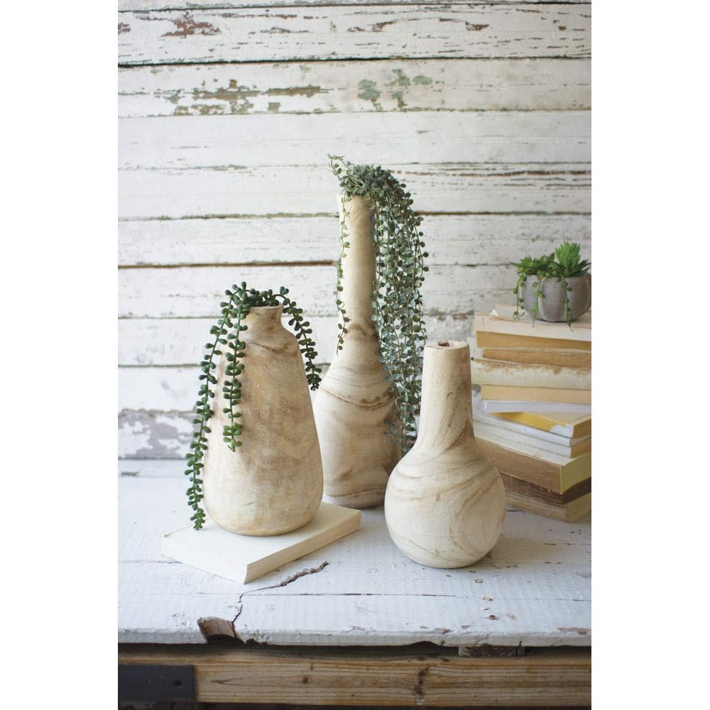 Vaso KALALOU, alto, de madeira esculpida à mão, conjunto de 3 a 47 cm