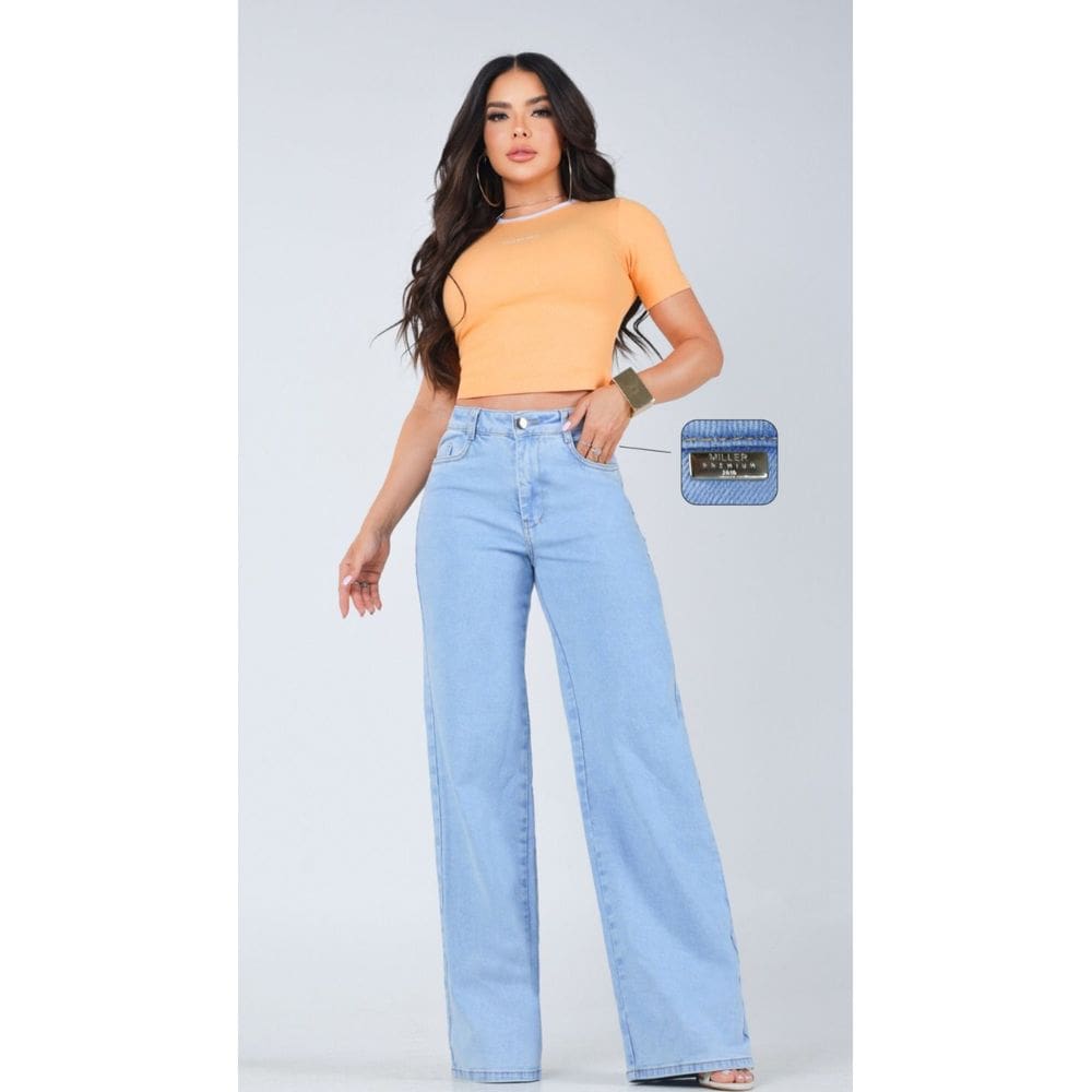 Calça Jeans Clara Pantalona Miller Barra Feita Bolsos Laterais