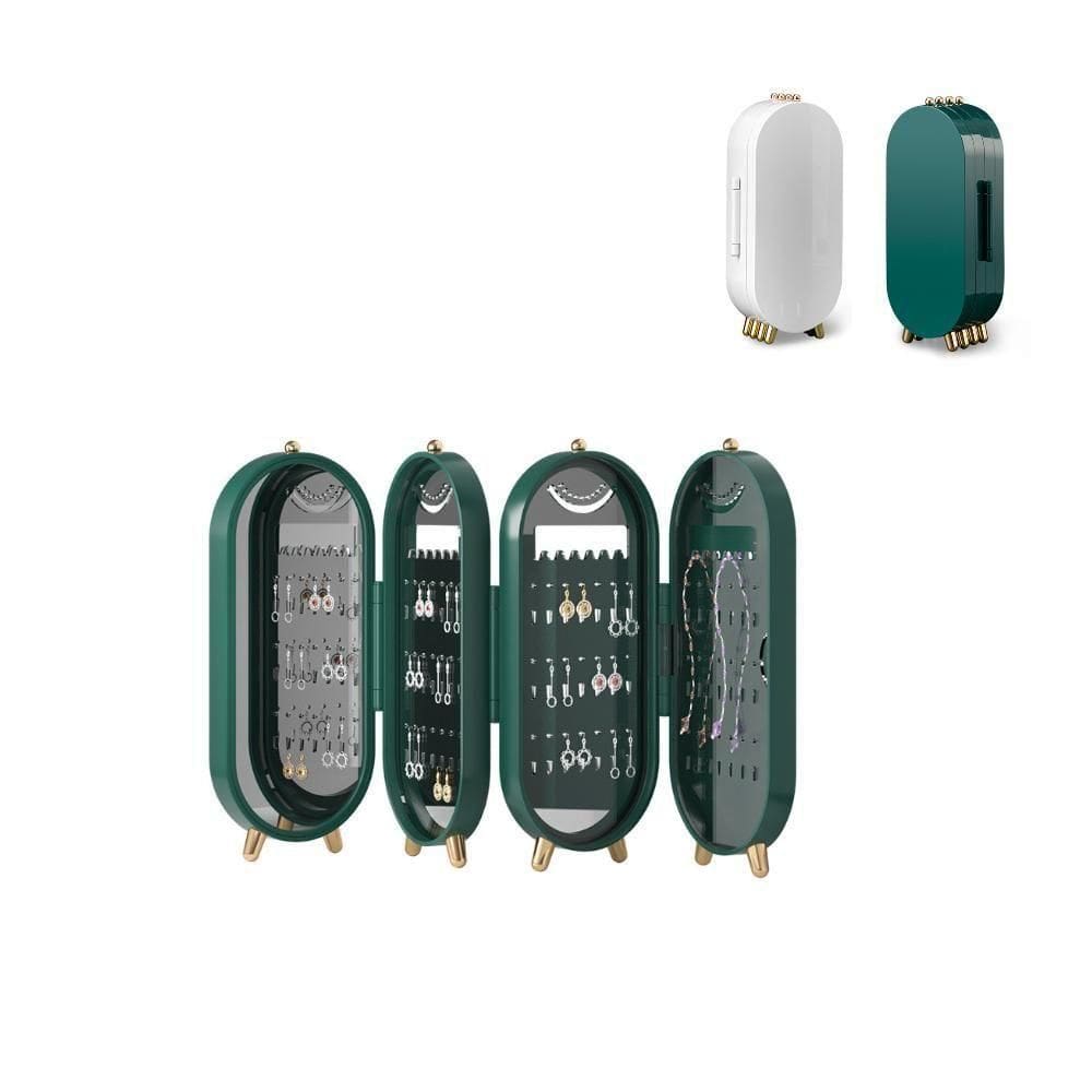 Porta Joias Luxo Dobravel Com Espelho Organizador Acrilico Bijuterias Brincos Pulseiras Colares 3 Cor:verde