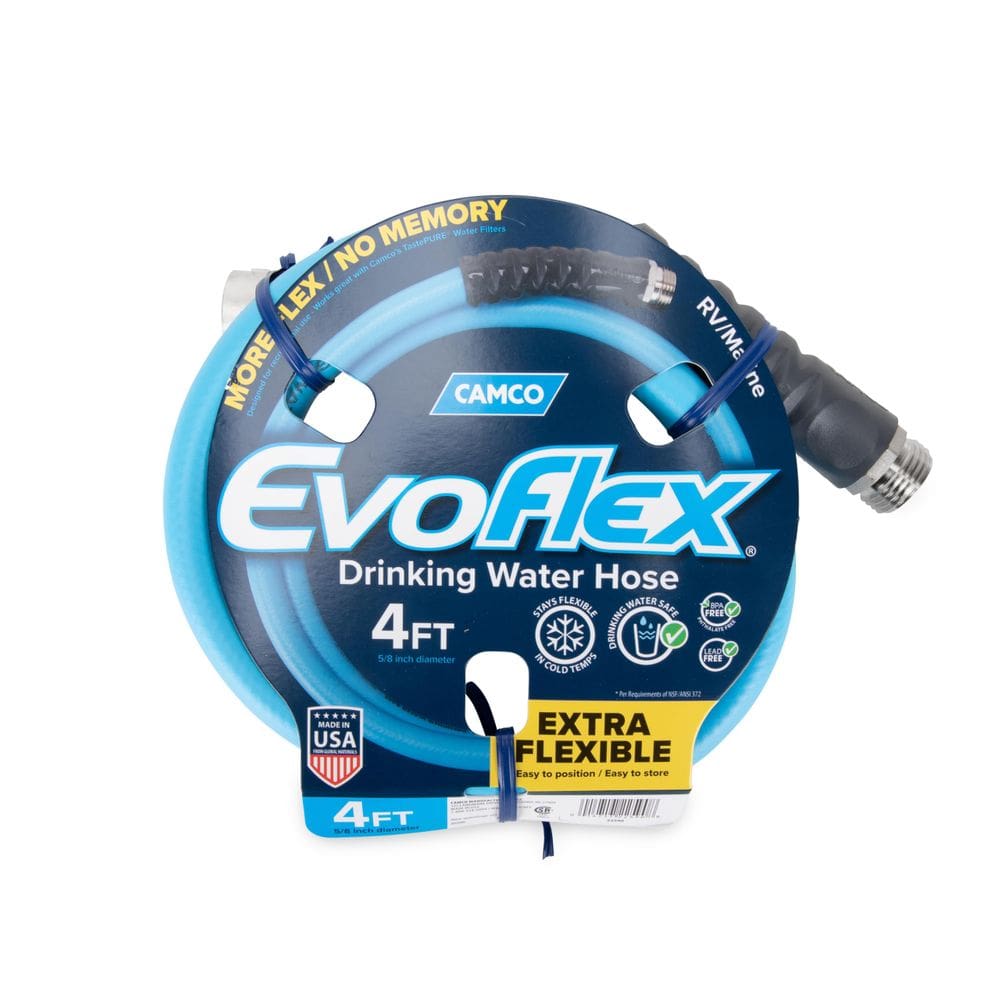 Mangueira de água potável para RV Camco EvoFlex 1,2 m com aço inoxidável