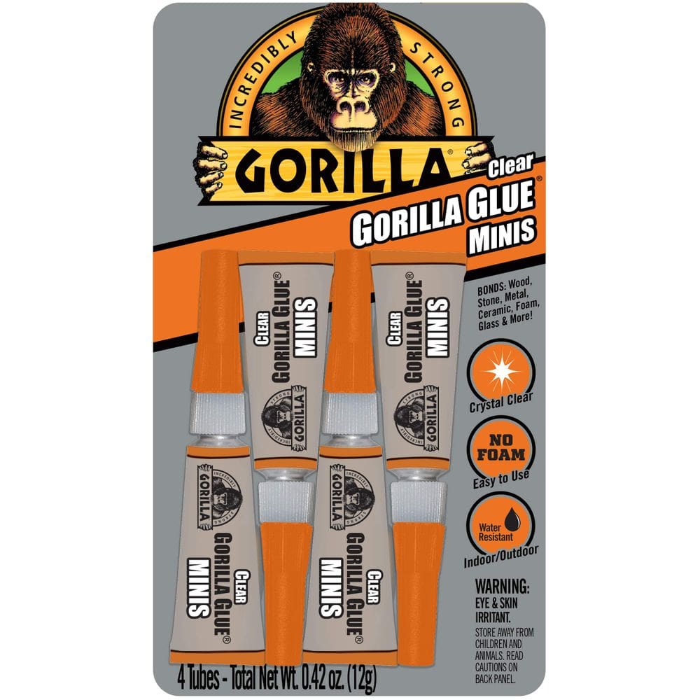 Mini tubos adesivos Gorilla Glue 4541001 Clear 12 g, pacote com 4