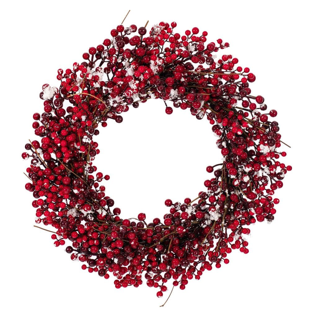 Coroa de flores Vickerman Snow Berry 61 cm de neve artificial vermelha