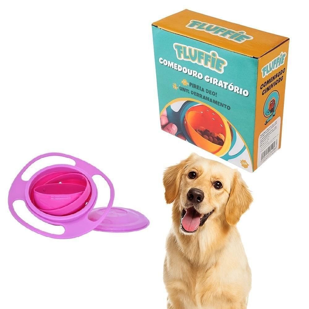Comedouro Portátil Giratório Animais Domésticos Prato Antibagunça Tigela Pet Cachorro Gato Rosa