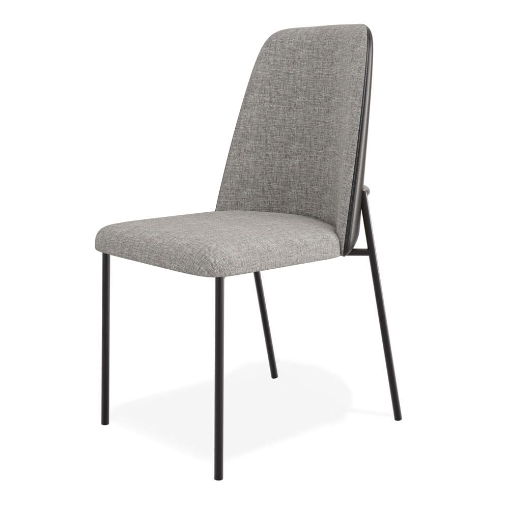 Cadeira Sala de Jantar Lior Estofada Base Preta Linho Cinza Couríssimo Preto - Abmaza