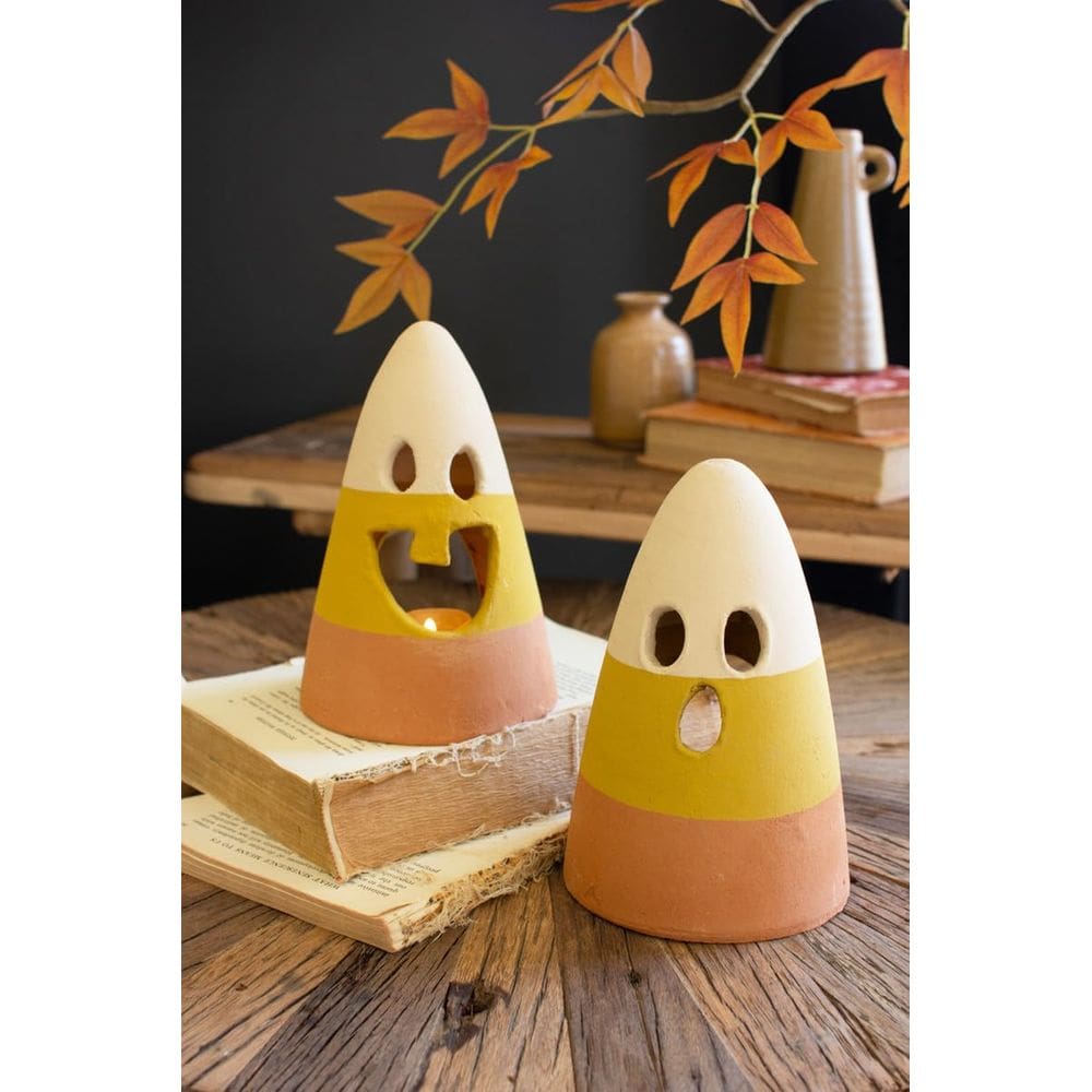 Suporte de vela KALALOU Candy Corn Clay Lantern Set 2