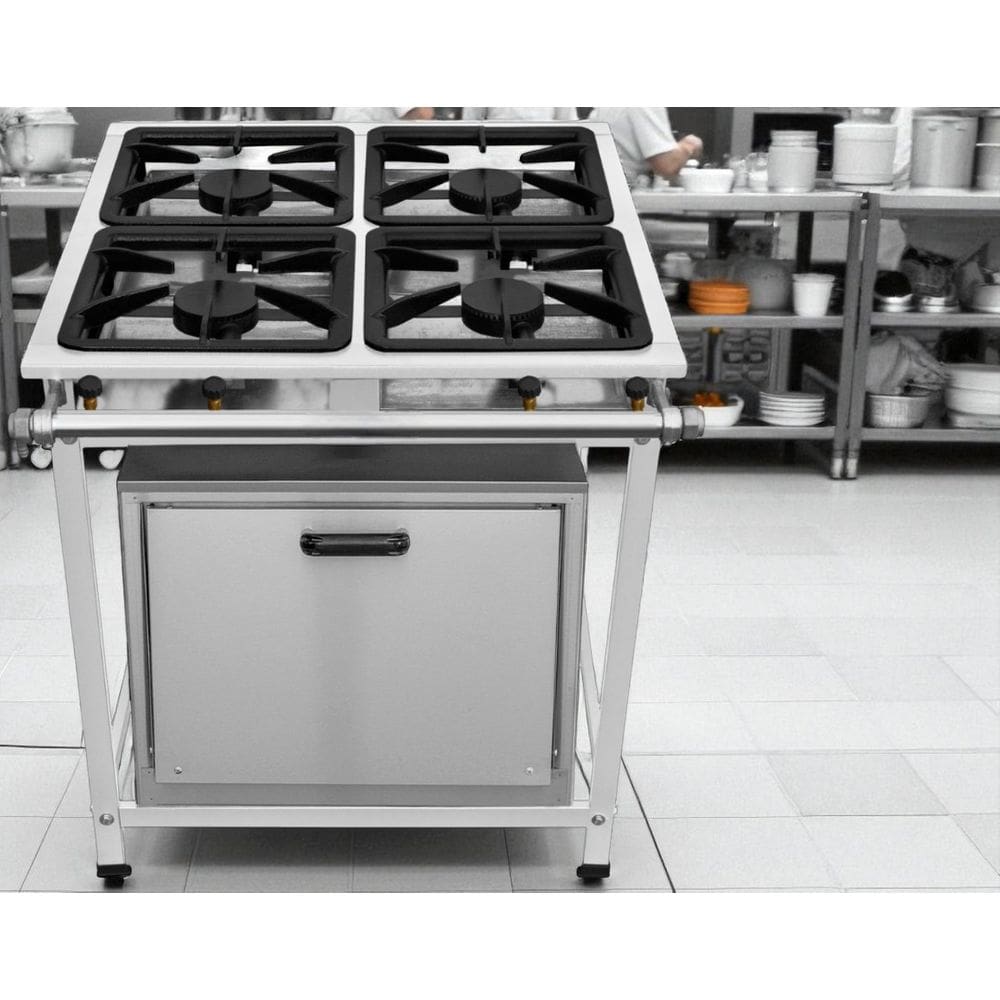 Fogão Industrial 4 Bocas AP P8 em Aço Inox com Forno Leona
