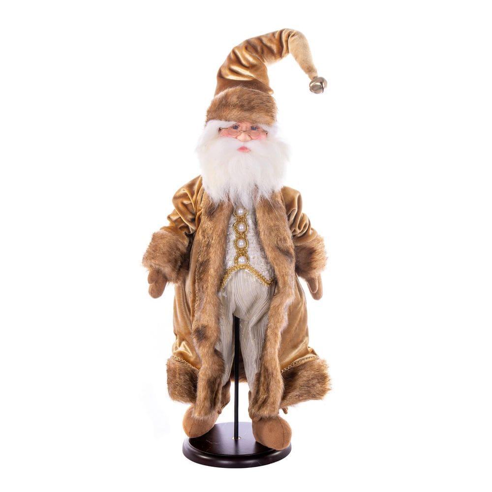 Estatueta Vickerman, boneca de Papai Noel de veludo Mocha de 45 cm com suporte
