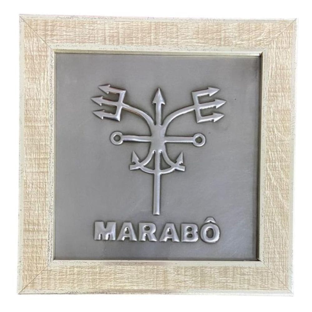 Quadro Exu Marabô Madeira Carvalho E Metal 18 X18 Cm
