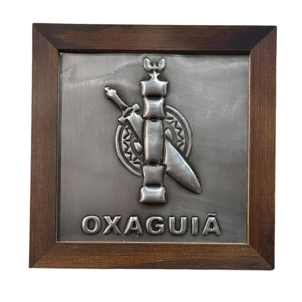 Quadro Oxaguiã Madeira Imbuia E Metal 16 X16 Cm