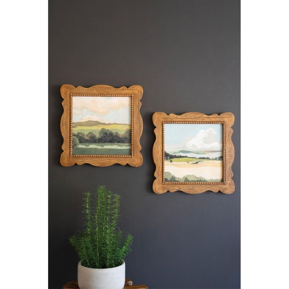 Conjunto de 2 pinturas acrílicas de paisagem emolduradas em madeira KALALOU