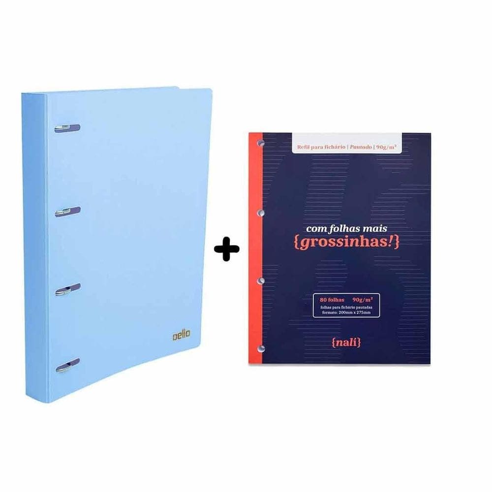 Fichario Universitario Tons Pasteis Azul Com Refil Nali