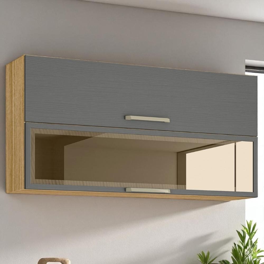 Armário 2 Basculante c/ vidro 120 cm Ametista Freijó Gris