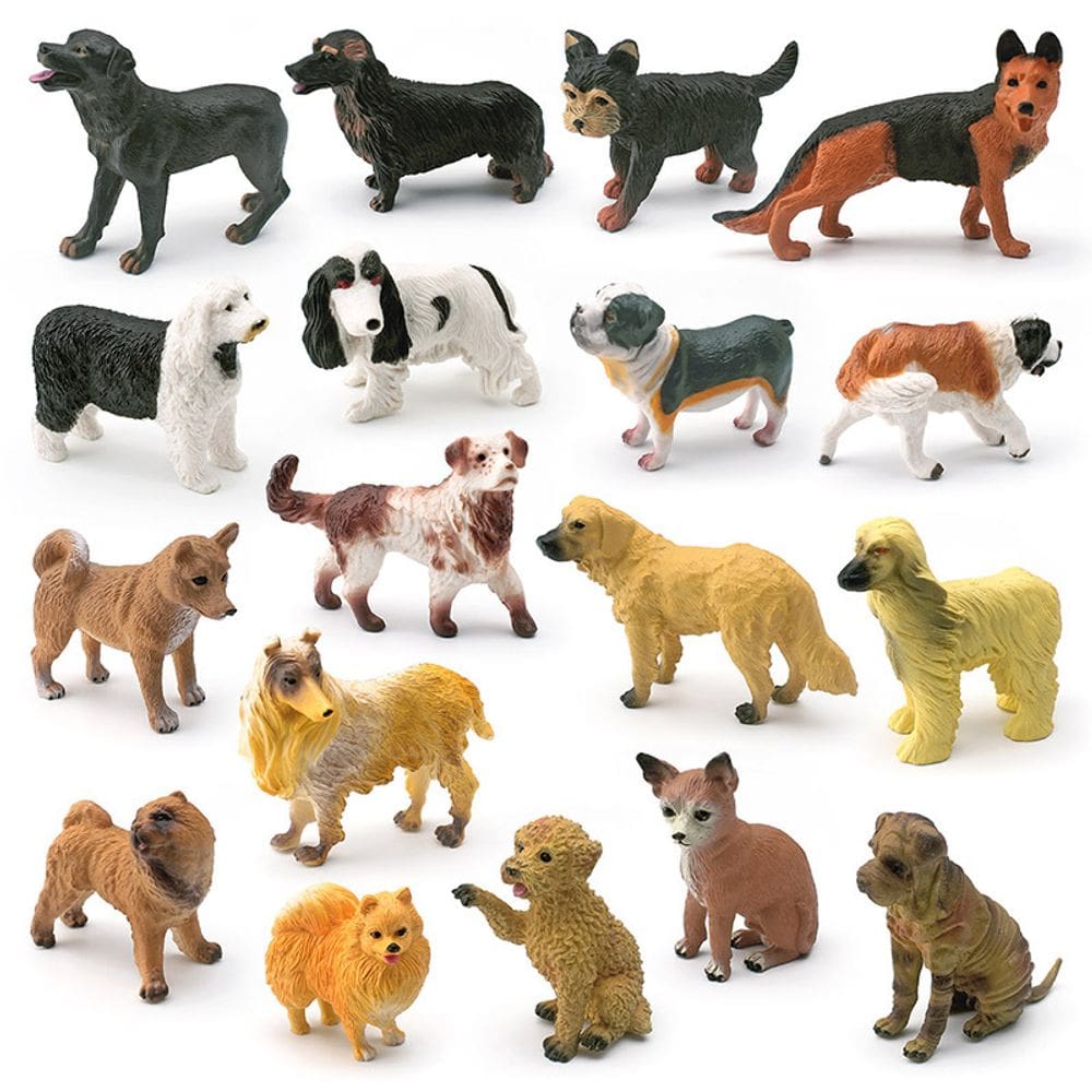 Conjunto de estatuetas para cães realista, 18 peças de PVC Beagle Great Dane Kids