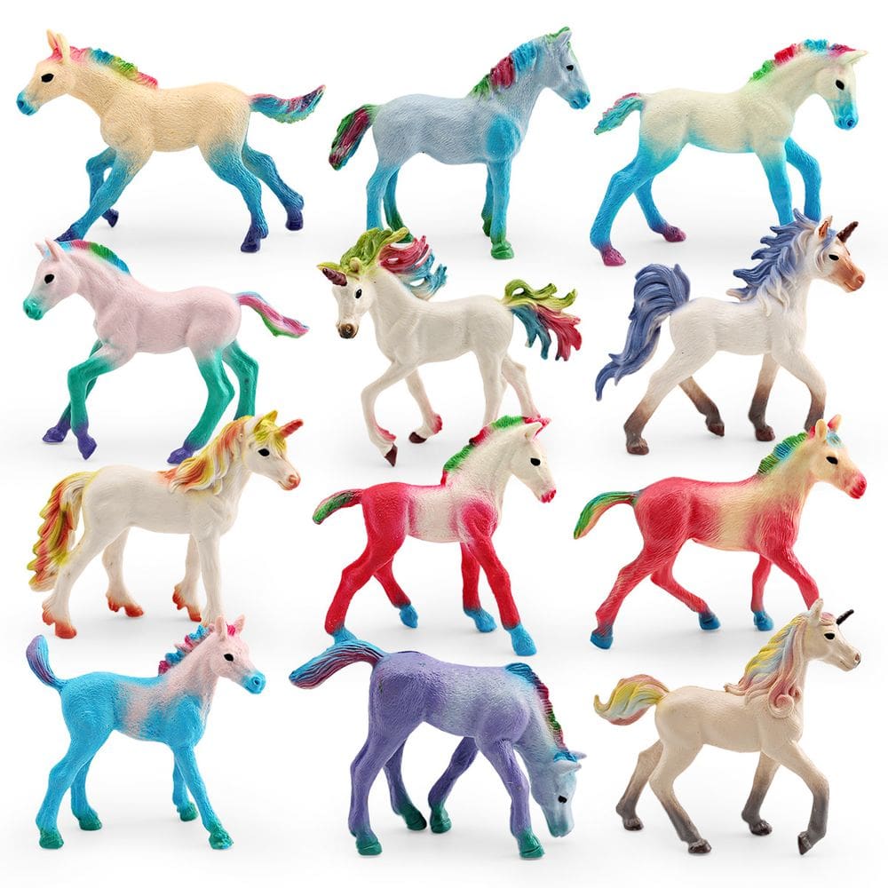 Conjunto de estatuetas Rainbow Unicorn 12 peças de PVC para crianças de 3 anos ou mais