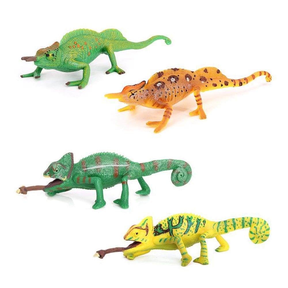 Conjunto de estatuetas de brinquedo realista para répteis em PVC de camaleão e lagarto