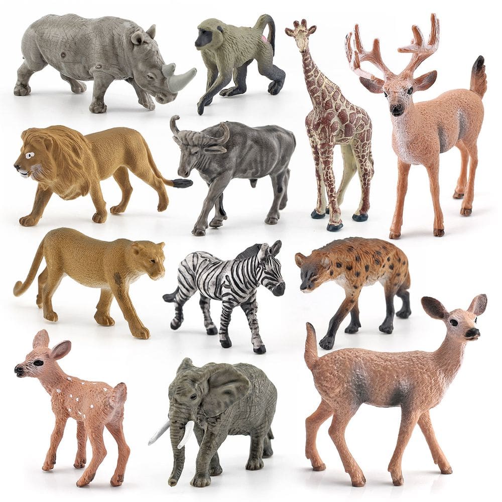 Conjunto de figuras de animais selvagens, 12 peças de PVC, realista, educacional