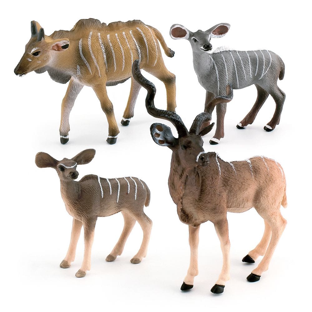 Conjunto de estatuetas Kudu Antelope, 4 peças, PVC, animal selvagem realista