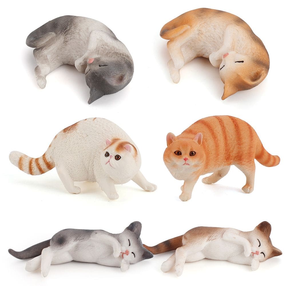 Conjunto de estatuetas de gatos, coleção realista de figuras de gatos em PVC, 6 unidades