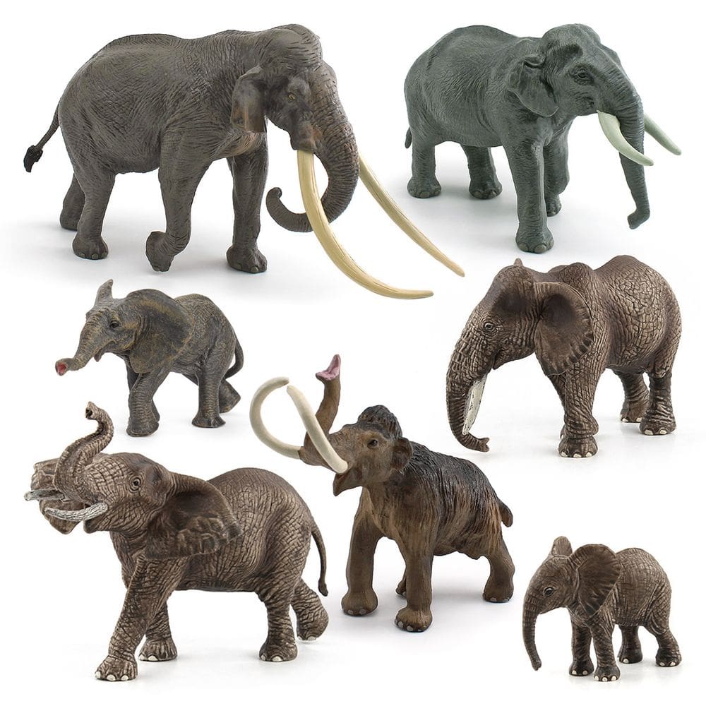 Conjunto de estatuetas African Elephant Family, 7 peças de PVC realista